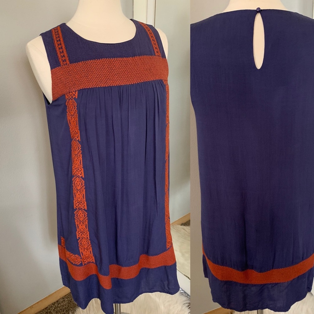 Embroidered Sleeve Shift Dress Boho Embroidered S